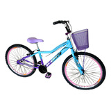 Bicicleta Aro 24 Alumínio Infantil Feminina C/ Cesta Lilás