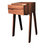 Mesa De Luz Cubo Cajon Patas Inclinadas Madera Moderna Sajo Acabado Mate Color Cedro