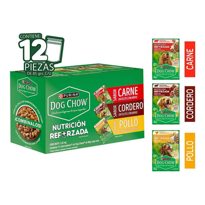 Purina Dog Chow Pack De 3 Sabores Con 12 Sobres De 85g C\u002Fu | MercadoLibre