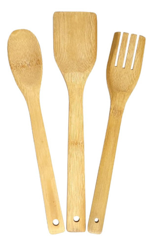 Utensillo De Madera Bambu Set 3 Unidades