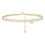 Pulsera K Heart Initial Beach Tobillo Para Mujer, Oro De 14