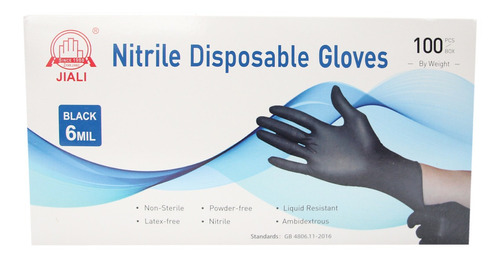 Guantes De Nitrilo Negro Mediano Jiali Calibre 6 Caja 100 Pz