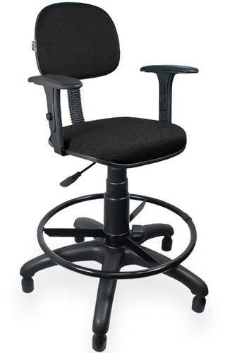 Cadeira Caixa Alta Secretária Base C/ Braço Tecido Preto