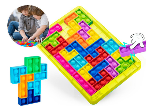 Pop It Rompecabezas Juego Burbujas Bloques Tetris Puzzle Tik Color Amarillo Limon - Burbujas Explosion Diversion Familia Amigos Juego Mesa