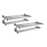 2 Porta Toalha Duplo 60cm Em Turbo De Aço Inox 304