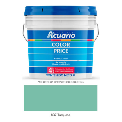 Galon De Pintura Vinilica Acrilica Modificada Lavable Acuario Color Price 4lt Color Turquesa | Envío gratis