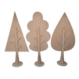 Kit 3 Árvores Média Em Mdf Cru Para Decoração