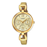 Reloj Mujer Casio Ltpe401gl-9a Malla Cuero Color De La Malla Dorado Color Del Bisel Dorado Color Del Fondo Dorado