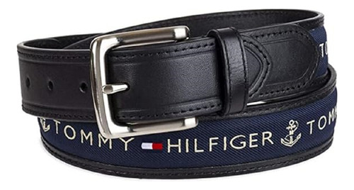 Cinturón Para Hombre Tommy Hilfiger F4567 De Cuero Negro Con Hebilla Color Dorado Y Diseño De La Hebilla Cuadrada Talle 34