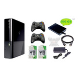 Xbox 360 Ultra Slim E 5.0 + Disco 500gb 200j +2 Controles Cj