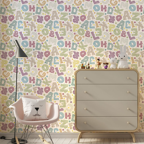 Papel De Parede Adesivo Alfabeto Colorido Floral Infantil 3m