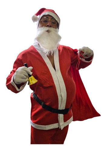 Roupa De Papai Noel + Barba E Gorro Fantasia Natal