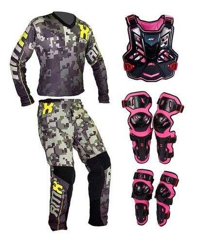 Kit Roupa Trilha Amx Neon Camuflado Kit Cotoveleira Colete