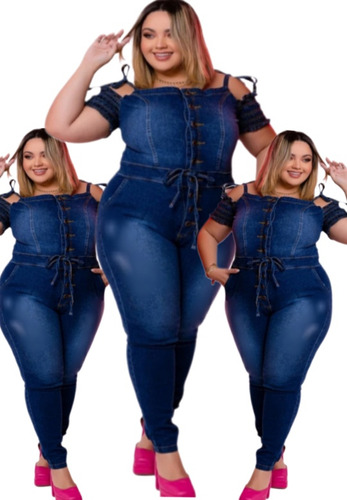 Macacão Macaquinhos Jeans Feminino Modinha Plus Size Verão 