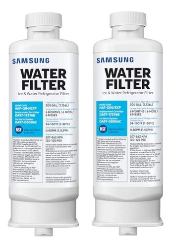 2 Filtros De Agua Samsung Da97 17376b Cambiar Cada 6 Meses 