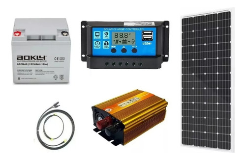 Kit Solar. Panel 100w/ Inversor 500w / Batería 100ah.