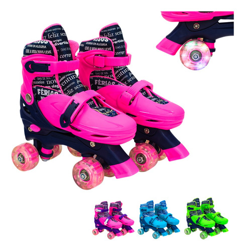 Patins Infantil Quad Ajustável Rodas Em Led Para Crianças 