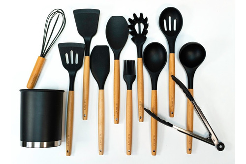 Set 12 Pz Utensilios De Cocina De Silicona Y Madera Zanetti