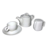 Tetera Porcelana Blanca 850cc + 4 Taza Plato + Lechera Cafe