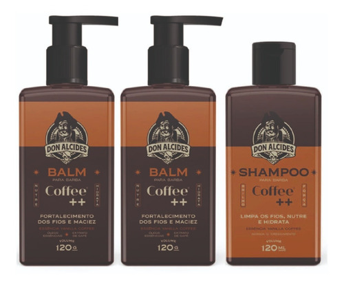 Kit 2x Balm E 1x Shampoo Para Barba - Coffee - Don Alcides