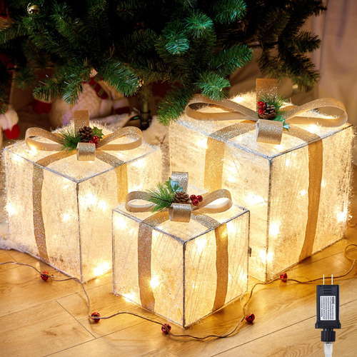 3 Cajas De Regalo Iluminadas, Decoraciones De Navidad Con Mi