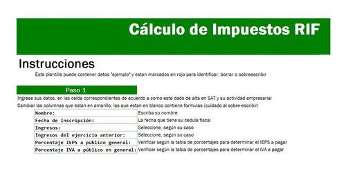 Plantilla Calculo Regimen De Incorp Fiscal (rif) Actualizado