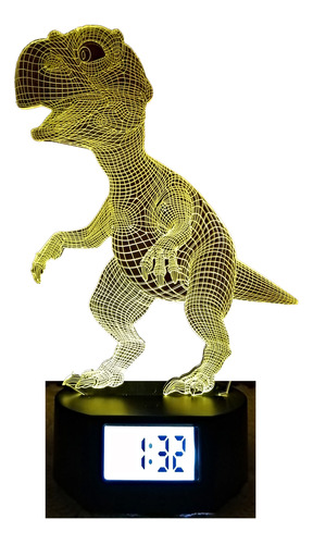 Lámpara Led Ilusión 3d Reloj Alarma Dinosaurio Rex