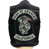 Colete Jeans Masculino Bordado Sons Of Anarchy