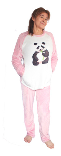 Pijama Termica Para Dama Sublimacion Oso Panda Con Bolsillos