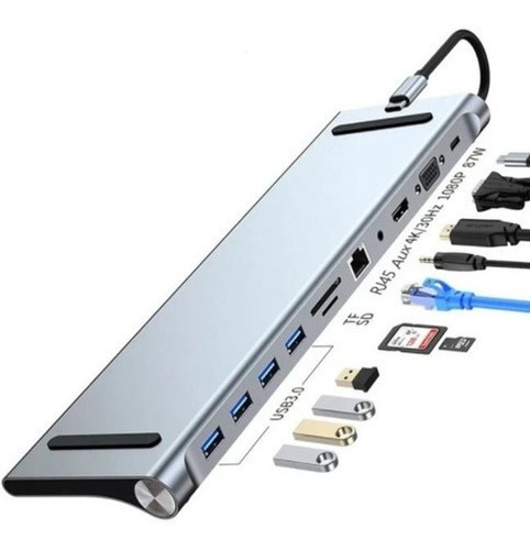 Adaptador Hub 11 En 1 Usb Tipo C Usb-c Hdmi Vga Usb Lan Sd