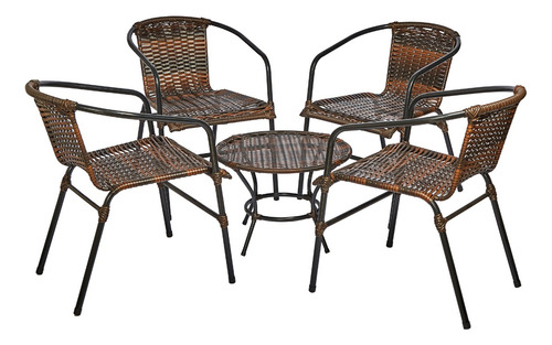 Conjunto 4 Cadeiras + Mesa De Centro Junco Sintético Cor Junco Sintético Bronze