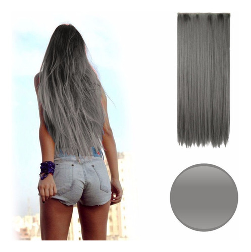 ¡ Extensión Gris Cortina De Cabello Lisa De Kanekalon !!