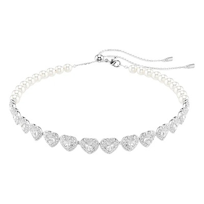 Collar Ajustable Con Forma De Corazón Y Cristal, Plata De Le