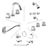 Set Grifería Baño Peirano Malba Cromo + Accesorios 3006