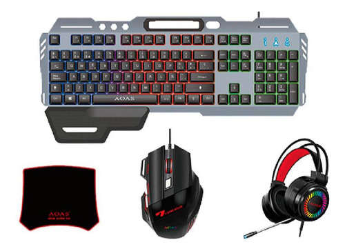 Kit Gamer Teclado Mouse Audifonos Mousepad As-1099