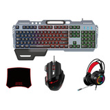 Kit Gamer Teclado Mouse Audifonos Mousepad As-1099