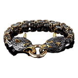 Pulsera Lobo Nordico Gold Silver Hombre Moda 2022 I