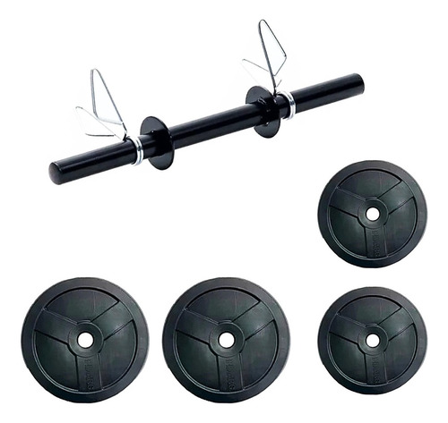 Kit Set Mancuerna C/ Topes + 15kg Discos Negros Liso Pvc Gym