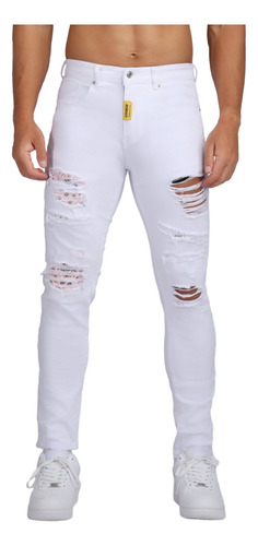 [logeqi] Jeans Blancos Rotos Irregulares Para Hombre