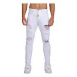 [logeqi] Jeans Blancos Rotos Irregulares Para Hombre