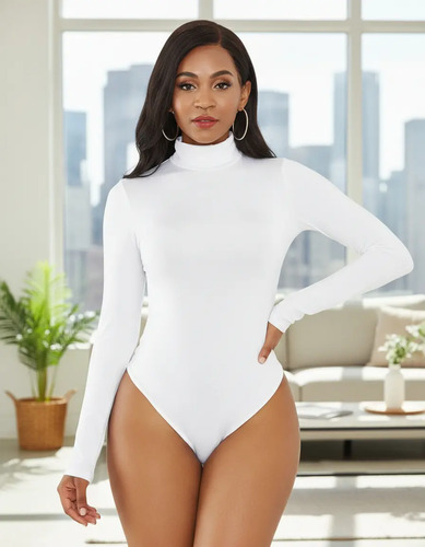 Body Pantiblusa Dama, Manga Larga Cuello Alto