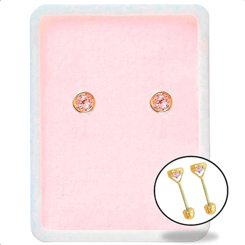 Broquel Bebé Piedra Rosa 3mm En Oro 10k!