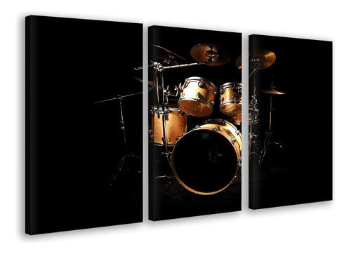 Quadro Decorativo Grande 3 Peças Bateria Instrumento Musical