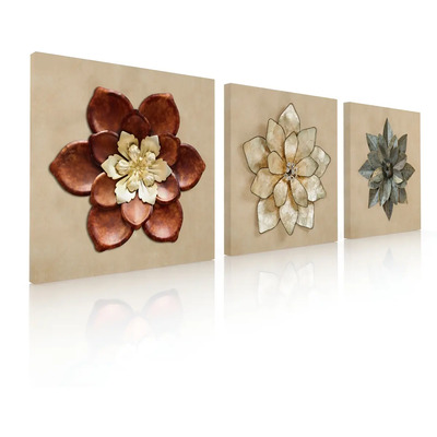 De 3 Cuadros Decorativos Para Sala Recamara, Flor Metal Color Bastidor Armazón Sarga | Meses sin interés
