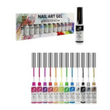 12 Gel Pincel Ponta Fina Desenho Nail Art Unha Decorada 