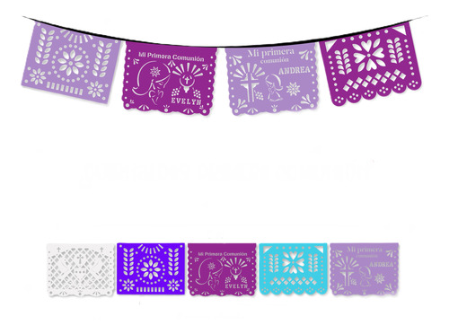 Papel Picado Primera Comunión 10 Tiras De 5mts Personalizado