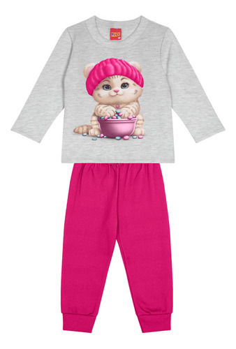 Conjunto Infantil Menina Blusão E Calça Moletom Mescla Rosa