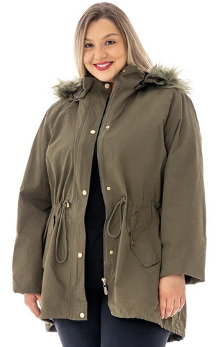 Casaco Feminino Tamanho Grande, Parka De Sarja Plus Size