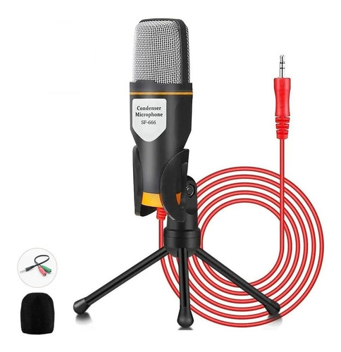 Micrófono Condensador 3.5mm Con Tripie Soporte Y Audio Cable