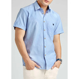 Camisa Casual Polo Club Para Hombre Manga Corta Azul